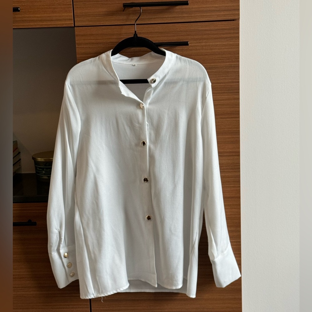Medium white button down shirt with gold buttons